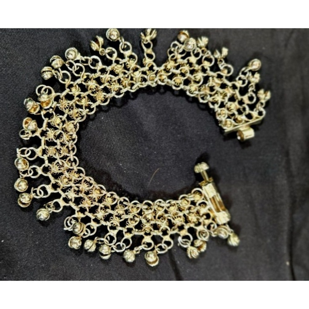 Vtg Multi-layered Ankle Bracelett Silver Tone Belly Dance with Bells